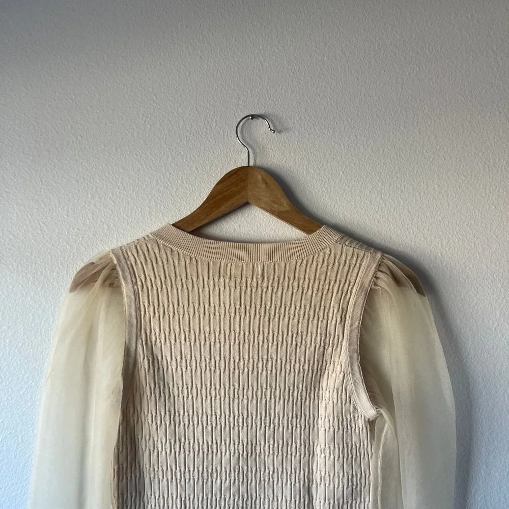 Anthropologie‎ NWT Sheer Sleeve V-Neck Sweater